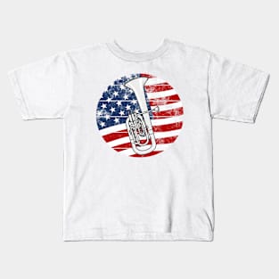 Tenor Horn USA Flag Hornist Brass Musician 4th July Kids T-Shirt